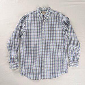 Duluth Trading Co White Blue Plaid Wrinkle Fighter Button Down Shirt Tall Long